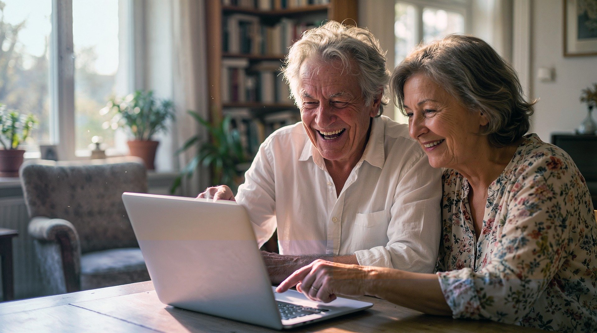 Couple deseniors devant le pc portable