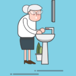 dame dans sa salle de bain se lave les mains