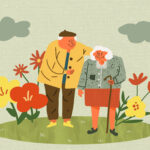 couple de personnes âgées se promènent, madame utilise une canne